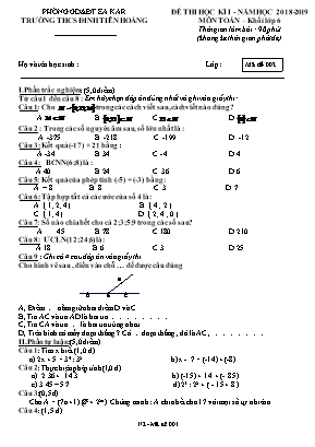 Đề thi học kỳ I môn Toán Lớp 6 - Mã đề 002 - Năm học 2018-2019 - Trường THCS Đinh Tiên Hoàn